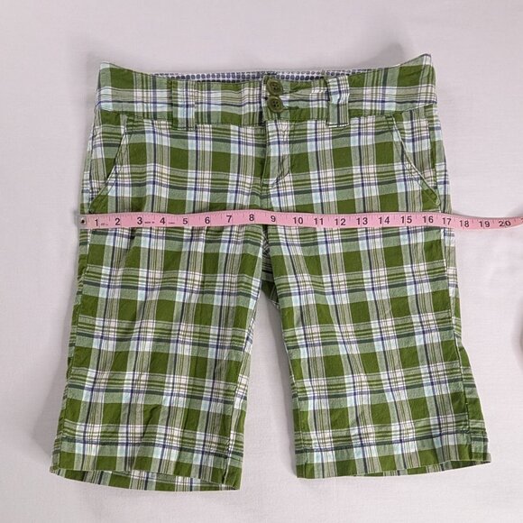 Y2k Roxy Green Black White Plaid Low Rise Bermuda Shorts - Picture 5 of 8